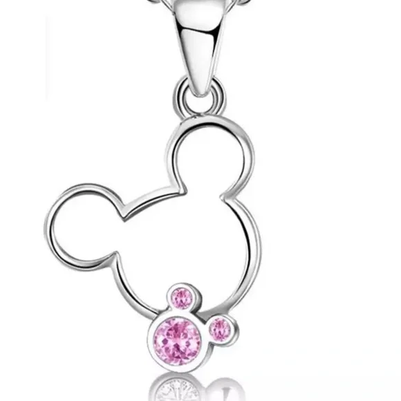 NEW DOUBLE MICKEY Pink Crystal Necklace GIFT - Picture 2 of 5